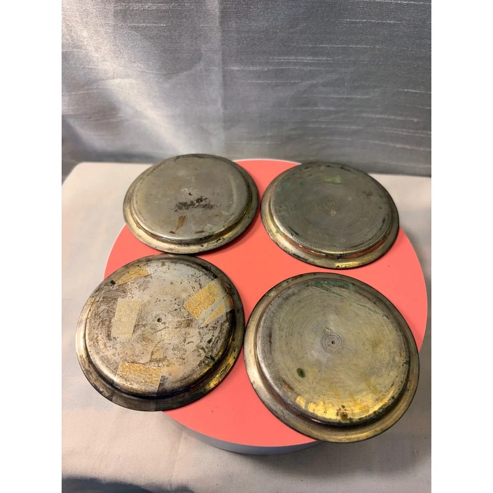 Vintage Etched Metal Coasters Trinket Dishes Set of 4 Floral Mandala Patina